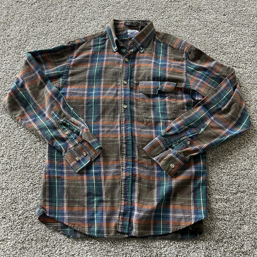 Fieldmaster Shirt Mens Medium Brown Plaid Flannel Long Sleeve Button Up Casual